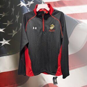 Under Armour ColdGear US Marines Semper Fi 1/4 Zip Pullover Black Red L NWT